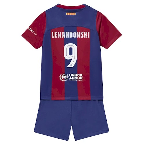 FC Barcelona Lewandowski 9 Heim Kinder Trikotsatz 2023-24