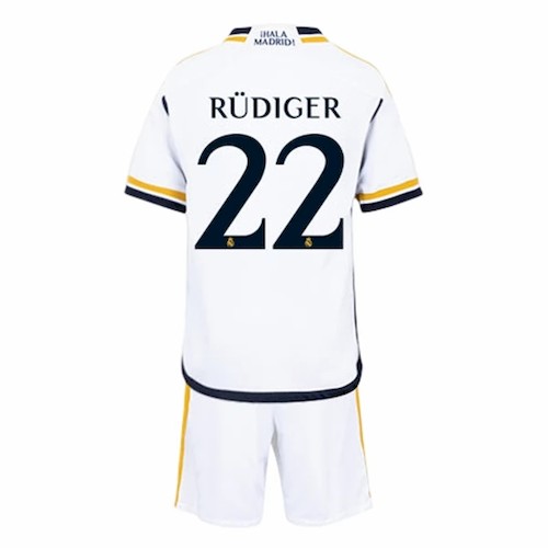Real Madrid Antonio Rüdiger 22 Kinder Heim Trikotsatz 2023 2024 Fußballtrikots