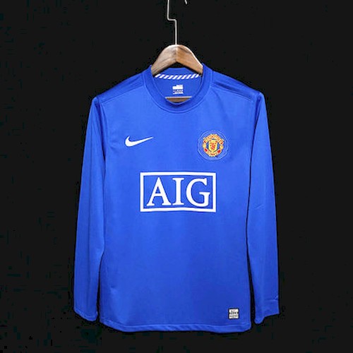 Retro 07-08 Manchester United Auswärts Fußballtrikots Langarm