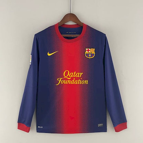 Retro Barcelona 12-13 Heim Fußballtrikots Langarm