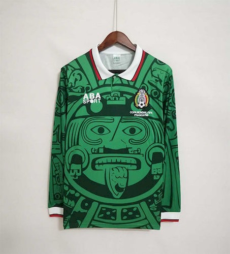 Retro Mexiko 1998 Heim Fußballtrikots Langarm